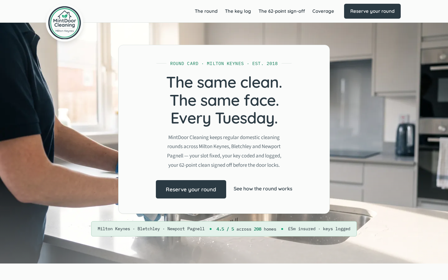 MintDoor Cleaning home page on a desktop screen